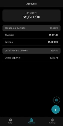 Mobile accounts overview showing net worth and account balances